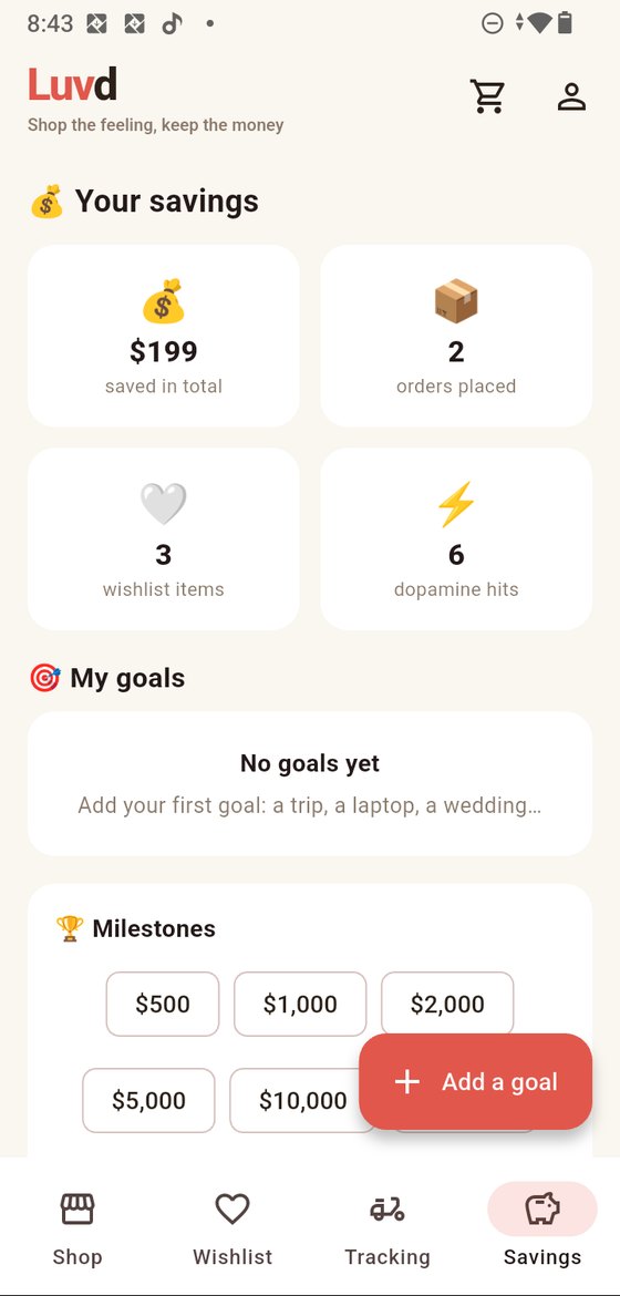 Luvd — savings screen